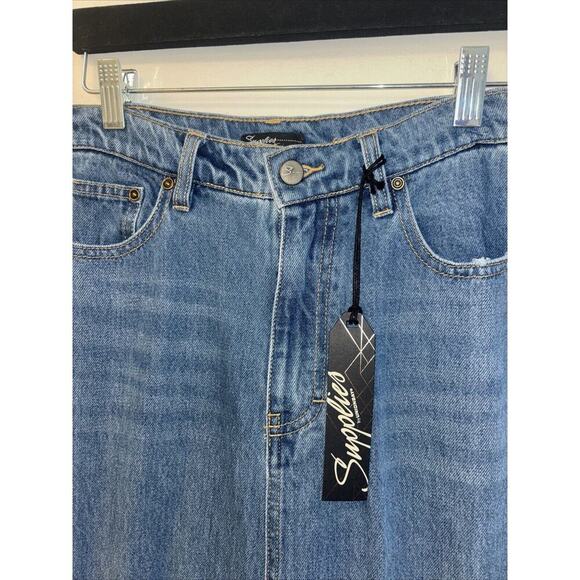 Denim Skirt Sz 2 Long Duster Medium Wash Quilted Slit Jean Maxi Skirt Hippie NWT - Picture 2 of 5